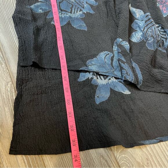 Citron Santa Monica silk draped texturized floral blouse asymmetrical sz L - Picture 4 of 7